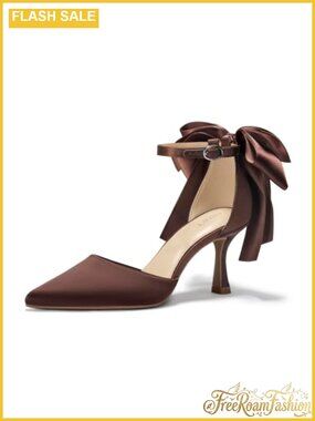 Satin Pointed Toe Stiletto Pumps with Removable Bow Adjustable Buckle